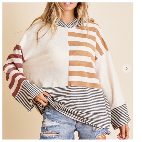 Striped Solid Color Block Contrast Fabulous Hoodie - Picture 4 of 5